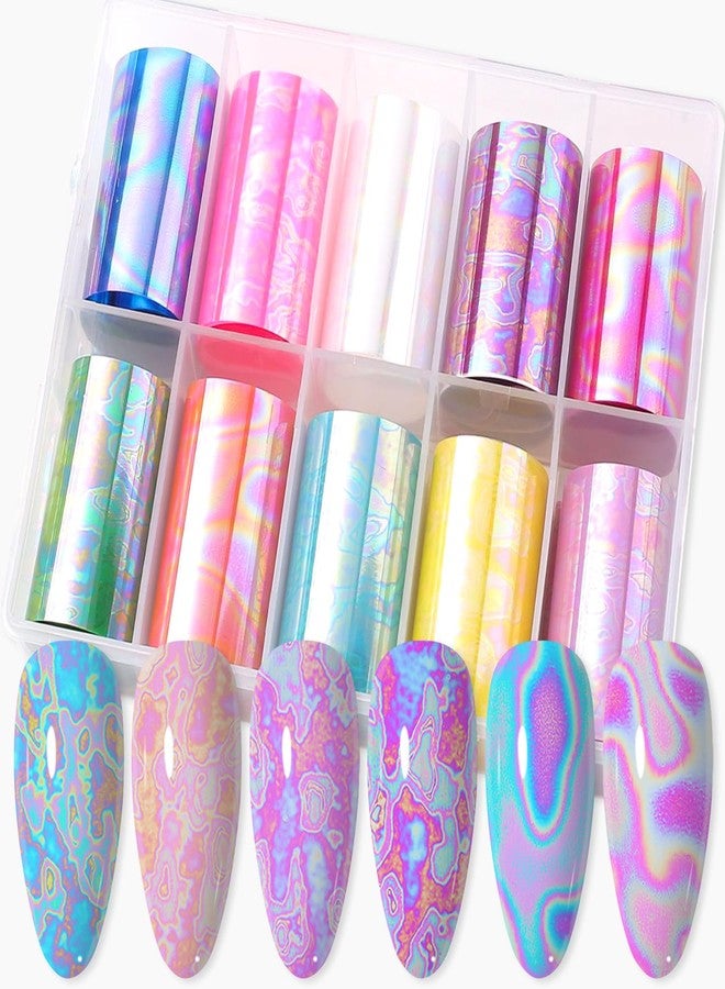 JERCLITY 10 Rolls Aurora Iridescence Nail Foil Transfer Sticker Kit Holographic Decals Laser Nail Foil Transfer Stickers Wraps - Image 1